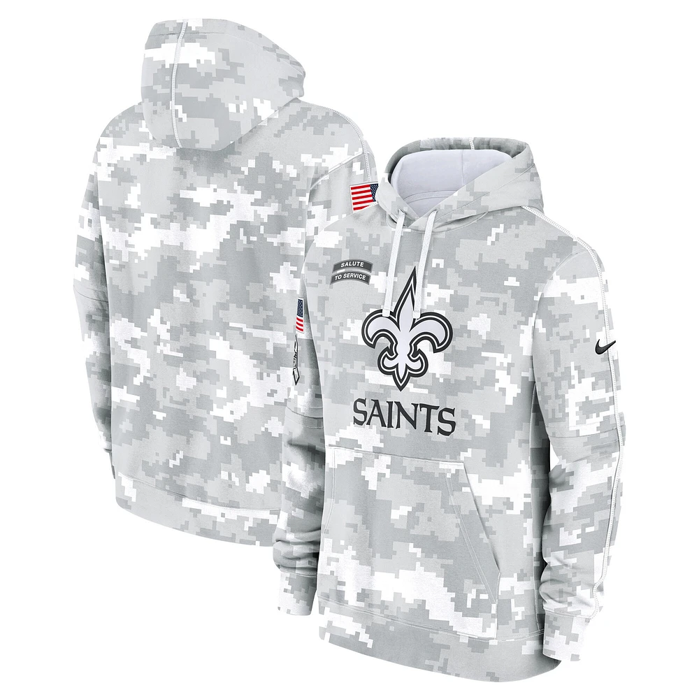 Sweat à capuche Nike Salute To Service New Orleans Saints 2024 blanc/gris pour jeune