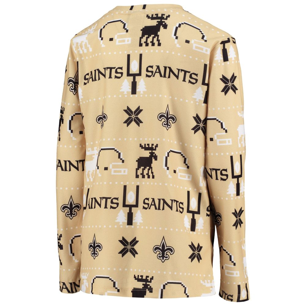 Youth Vegas Gold New Orleans Saints Logo Allover Print Long Sleeve