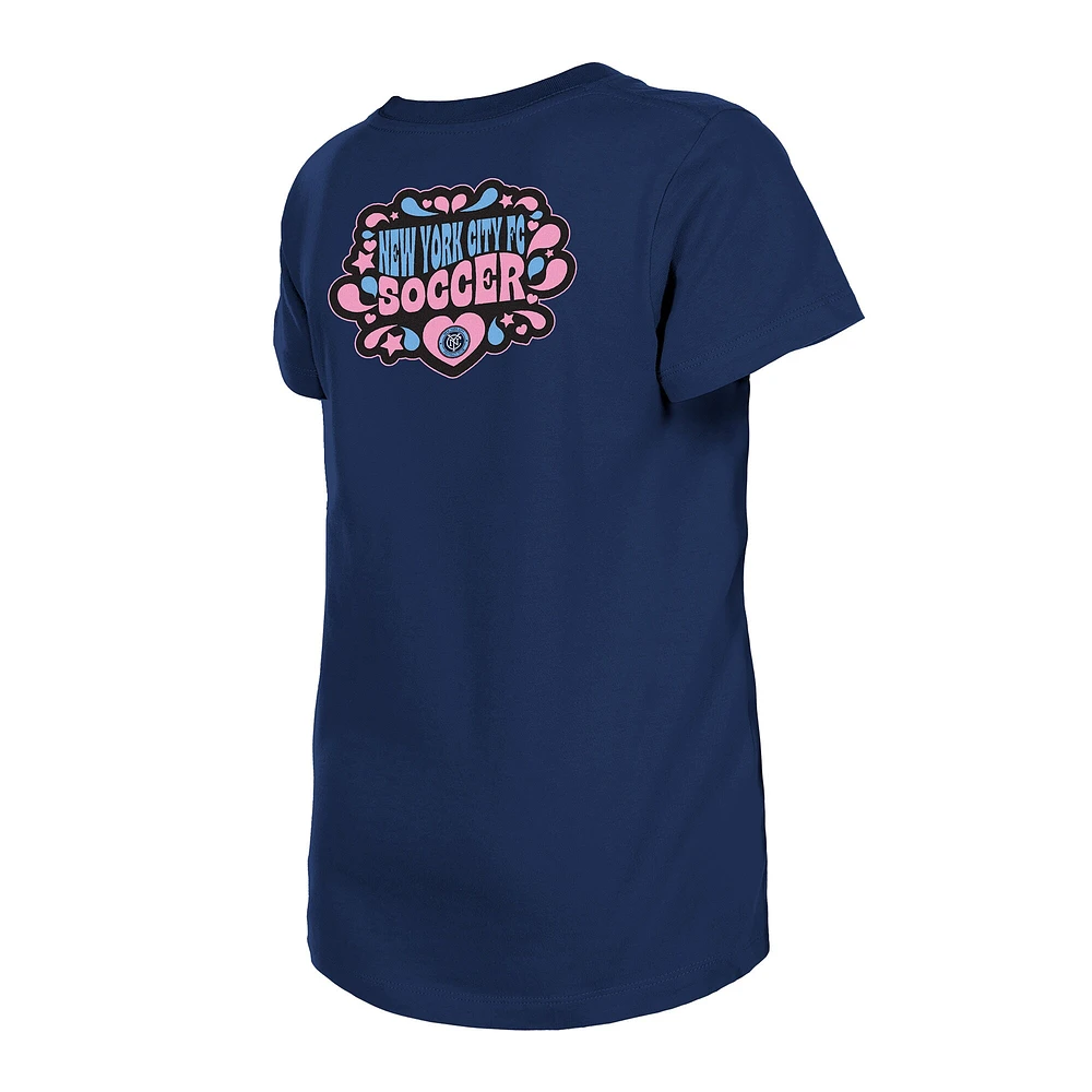Girls Youth New Era Navy York City FC Bubble Heart T-Shirt