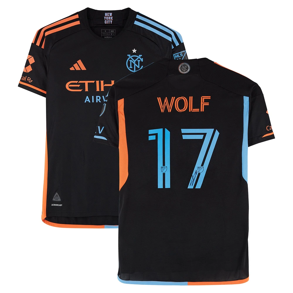 Maillot adidas noir dédicacé par Hannes Wolf du New York City FC, numéro 17, utilisé lors de la saison 2024 de la MLS - Taille S