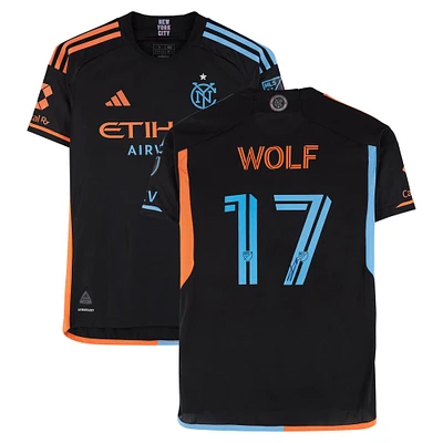 Maillot adidas noir dédicacé par Hannes Wolf du New York City FC, numéro 17, utilisé lors de la saison 2024 de la MLS - Taille S