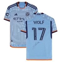 Maillot adidas bleu ciel dédicacé par Hannes Wolf du New York City FC n° 17, utilisé lors de la saison 2024 de la MLS - Taille S
