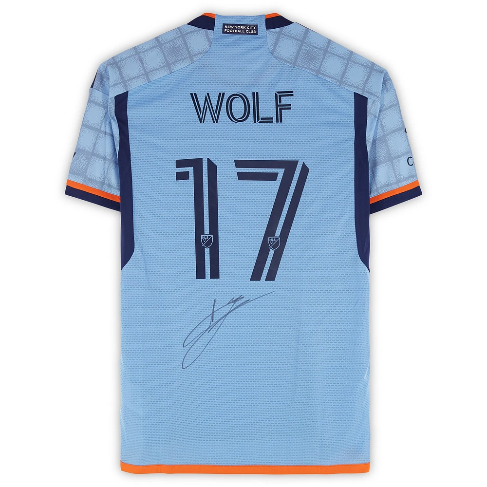 Maillot adidas bleu ciel dédicacé par Hannes Wolf du New York City FC n° 17, utilisé lors de la saison 2024 de la MLS - Taille S