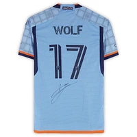 Maillot adidas bleu ciel dédicacé par Hannes Wolf du New York City FC n° 17, utilisé lors de la saison 2024 de la MLS - Taille S