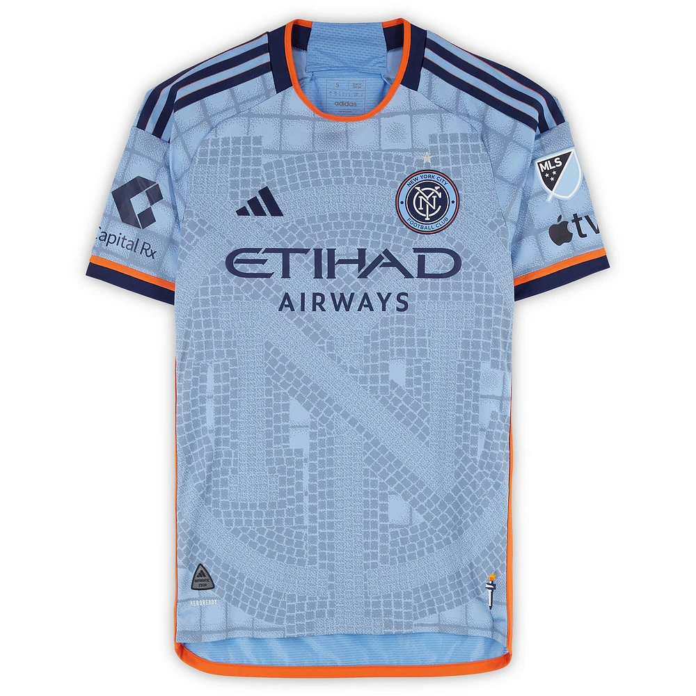 Maillot adidas bleu ciel dédicacé par Hannes Wolf du New York City FC n° 17, utilisé lors de la saison 2024 de la MLS - Taille S