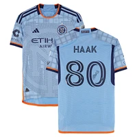 Maillot adidas bleu ciel dédicacé Justin Haak du New York City FC n° 80, utilisé lors du match de la saison 2024 de la MLS - Taille M