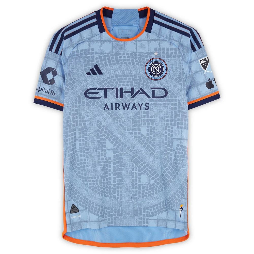 Maillot adidas bleu ciel dédicacé Justin Haak du New York City FC n° 80, utilisé lors du match de la saison 2024 de la MLS - Taille M
