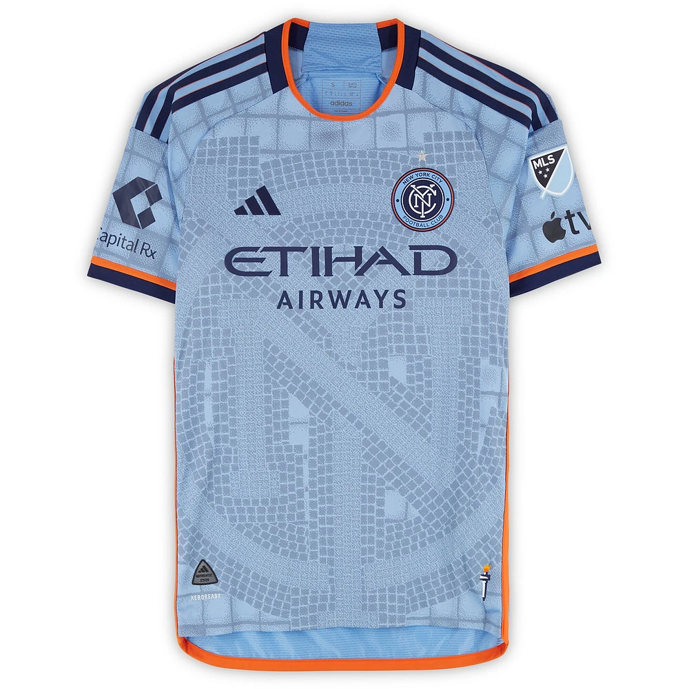 Maillot adidas bleu ciel dédicacé Kevin O'Toole du New York City FC n° 22, utilisé lors du match de la saison 2024 de la MLS - Taille S