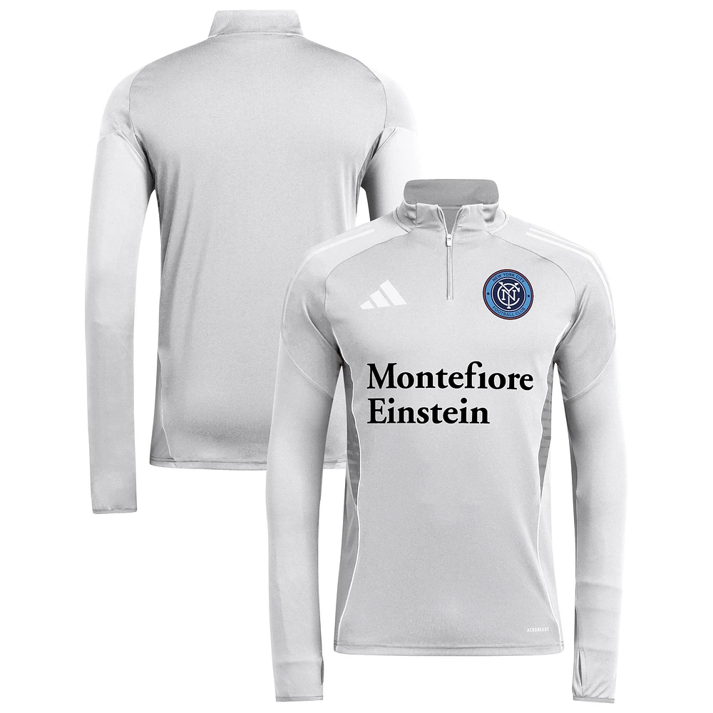 Men's adidas  Silver New York City FC 2025 AEROREADY Quarter-Zip Long Sleeve Training Top