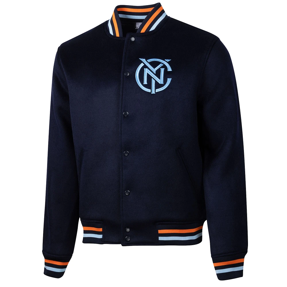 Men's Sport Design Sweden  Navy New York City FC Free Kick Wool Full-Snap Varsity Jacket