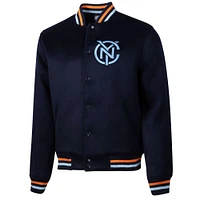 Men's Sport Design Sweden  Navy New York City FC Free Kick Wool Full-Snap Varsity Jacket