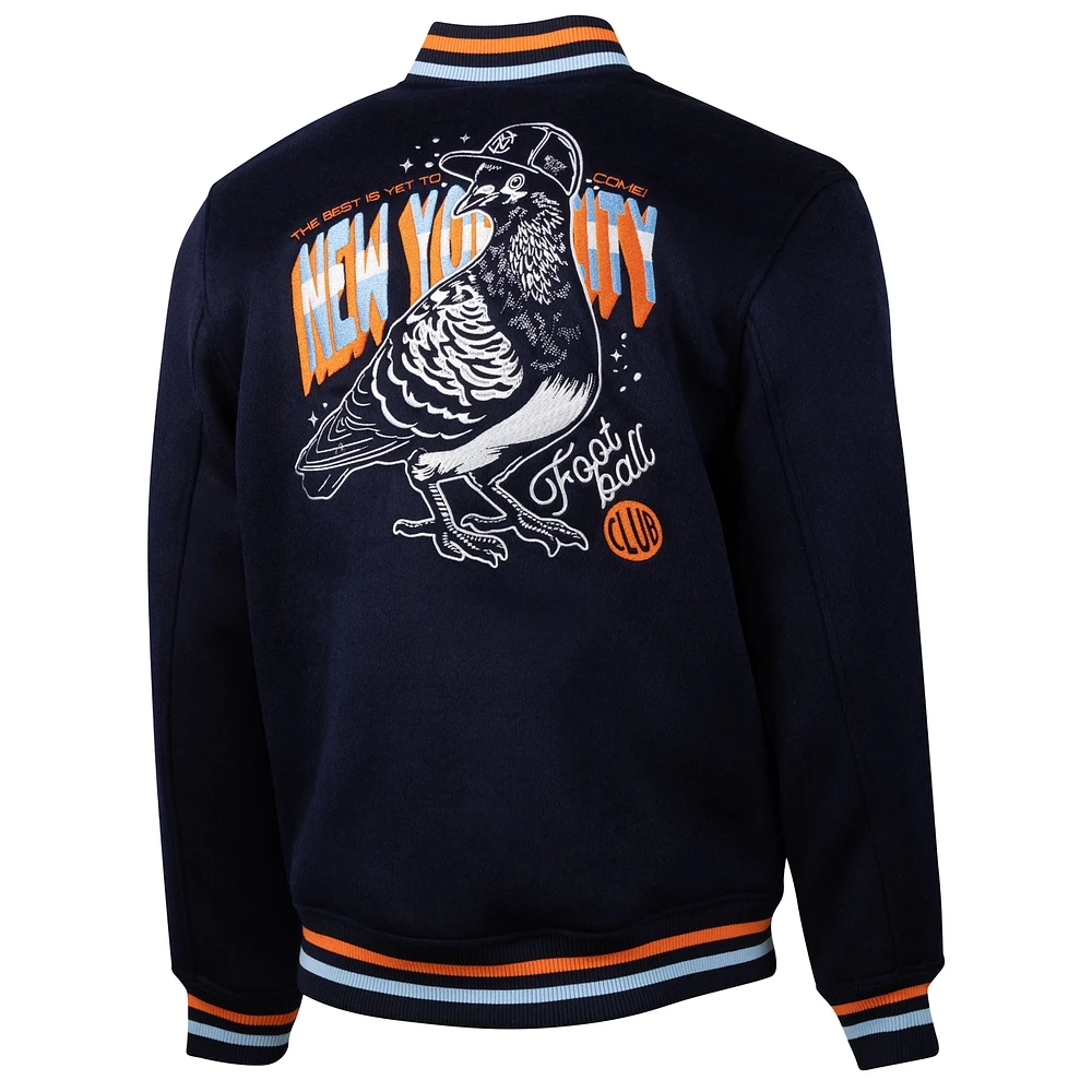 Men's Sport Design Sweden  Navy New York City FC Free Kick Wool Full-Snap Varsity Jacket
