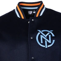 Men's Sport Design Sweden  Navy New York City FC Free Kick Wool Full-Snap Varsity Jacket