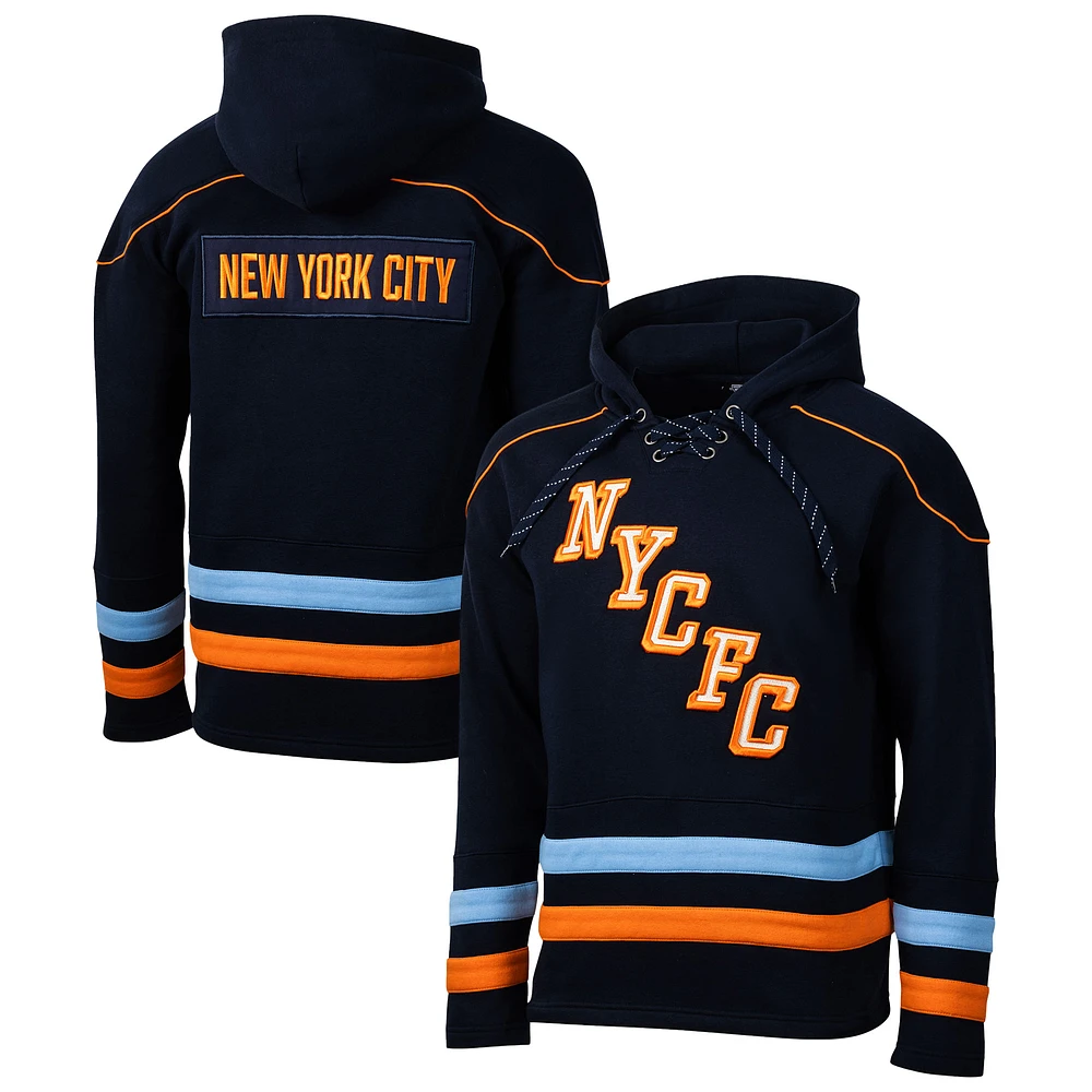 Men's Sport Design Sweden Navy New York City FC Hat Trick Hockey Pullover Hoodie