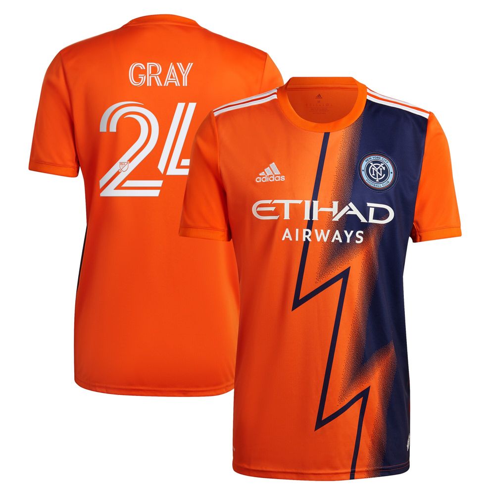 Men's adidas Tayvon Gray Orange New York City FC 2022 The Volt Kit Replica Player Jersey