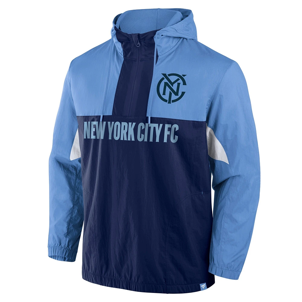 Veste à capuche tissée quart de zip New York City FC bleu ciel Fanatics pour homme