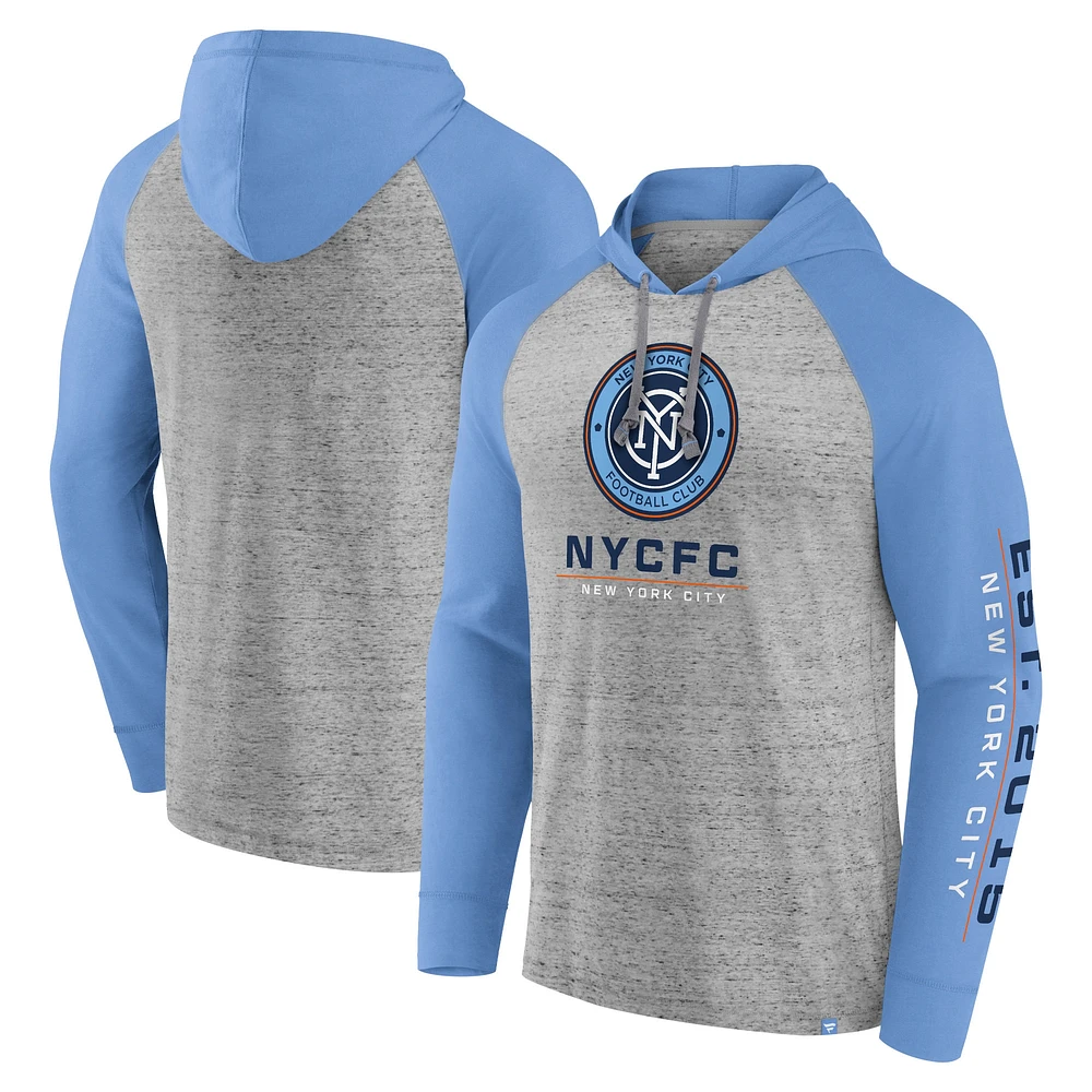 Men's Fanatics Steel New York City FC Deflection Raglan Pullover Hoodie