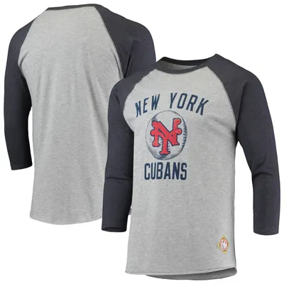 Men's Stitches Heathered Gray/Navy New York Cubans Negro League Wordmark Raglan 3/4-Sleeve T-Shirt