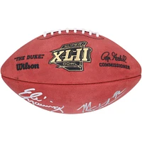 Ballon de football Wilson Duke dédicacé par Eli Manning et Michael Strahan des New York Giants pour le Super Bowl XLII