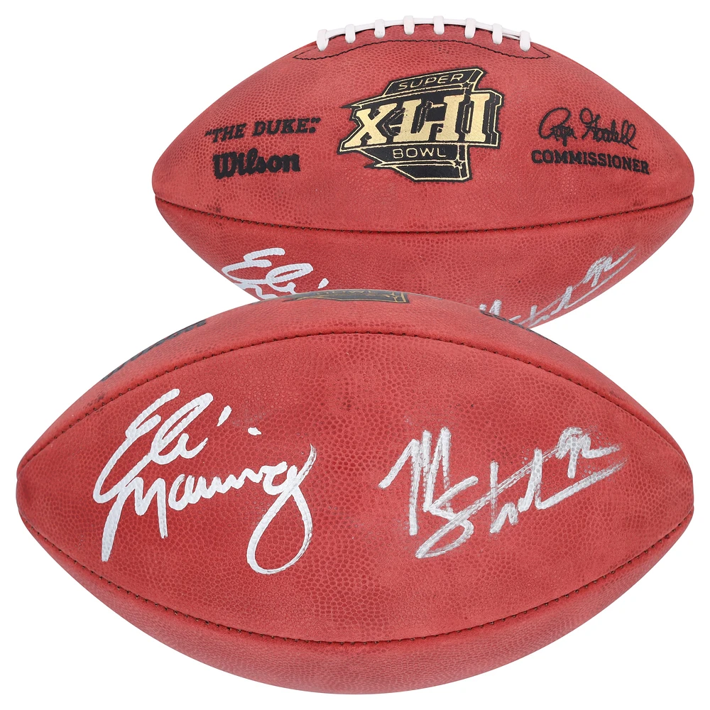 Ballon de football Wilson Duke dédicacé par Eli Manning et Michael Strahan des New York Giants pour le Super Bowl XLII