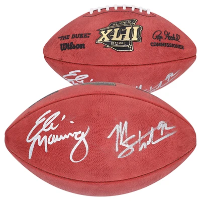 Ballon de football Wilson Duke dédicacé par Eli Manning et Michael Strahan des New York Giants pour le Super Bowl XLII