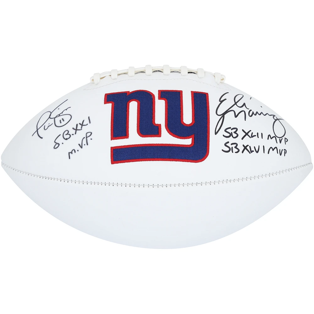 Eli Manning & Phil Simms New York Giants Autographed White Panel Football with Multiple Super Bowl MVP Inscriptions