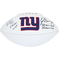 Eli Manning & Phil Simms New York Giants Autographed White Panel Football with Multiple Super Bowl MVP Inscriptions