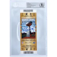 New York Giants Autographed Blue Super Bowl XLII BGS Authenticated 10  Ticket with ''SB XLII MVP'' Inscription