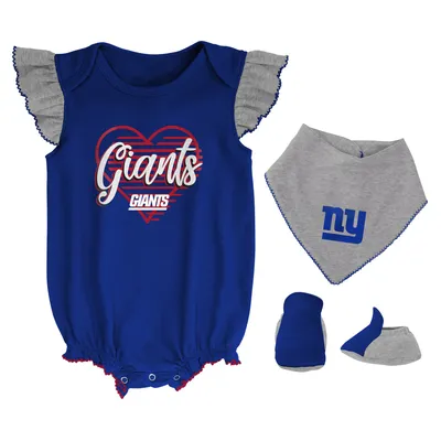 New York Giants Girls Newborn & Infant All The Love Bodysuit, Bib Booties Set - Royal/Heathered Gray