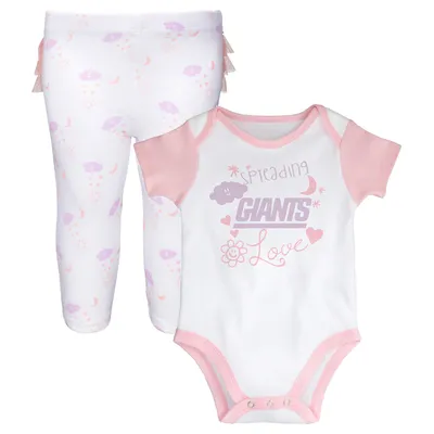 New York Giants Girls Newborn & Infant Spreading Love Bodysuit and Tutu Leggings Set - White