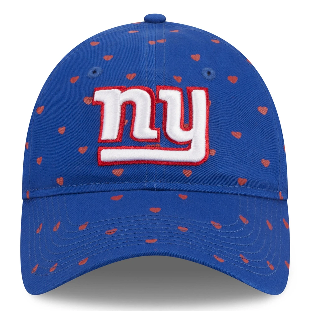 Casquette réglable New Era Royal New York Giants Hearts 9TWENTY pour filles d'âge préscolaire