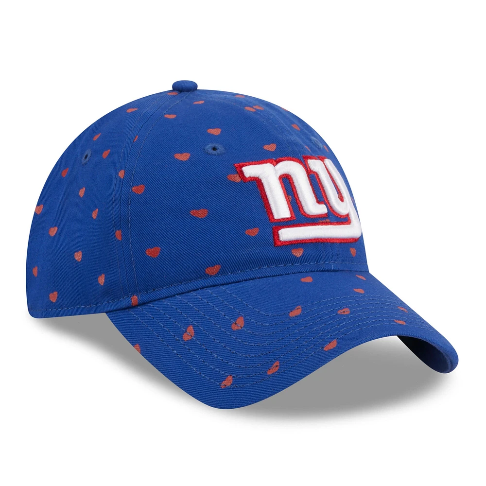 Casquette réglable New Era Royal New York Giants Hearts 9TWENTY pour filles d'âge préscolaire