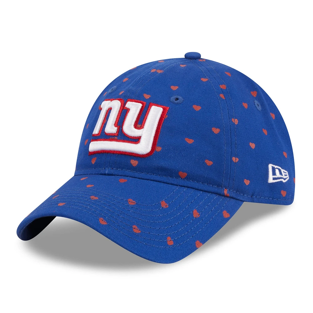 Casquette réglable New Era Royal New York Giants Hearts 9TWENTY pour filles d'âge préscolaire