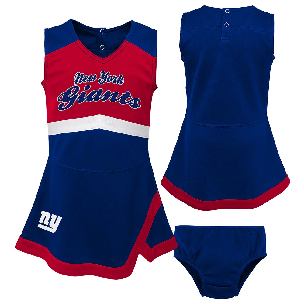 Filles préscolaires Royal New York Giants deux pièces Cheer Captain Jumper Dress avec Bloomer Set