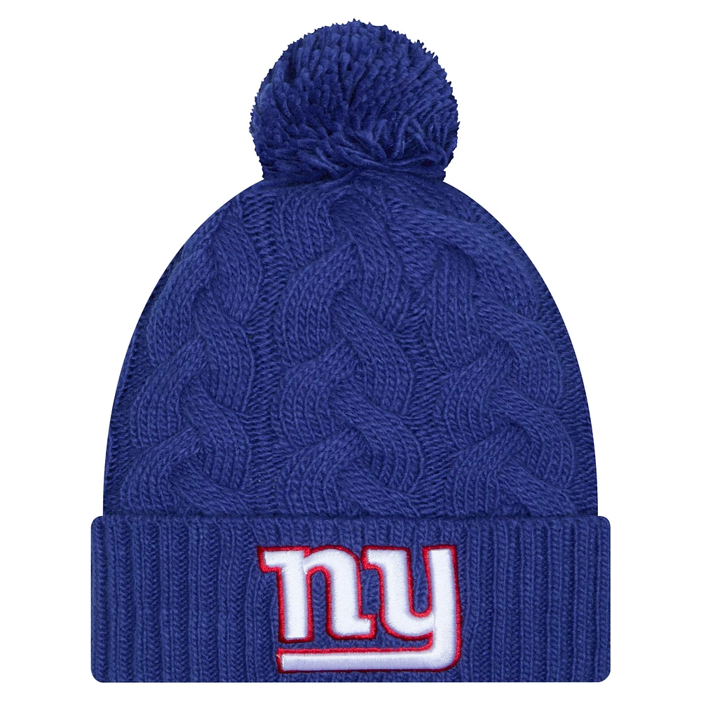 Bonnet en tricot torsadé à revers et pompon pour filles New Era Royal New York Giants