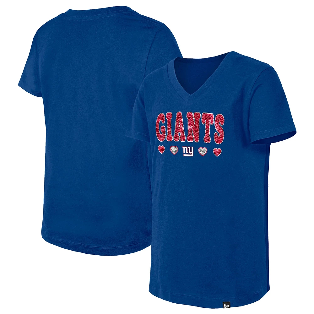 T-shirt à col en V sequins New Era Royal York Giants pour filles