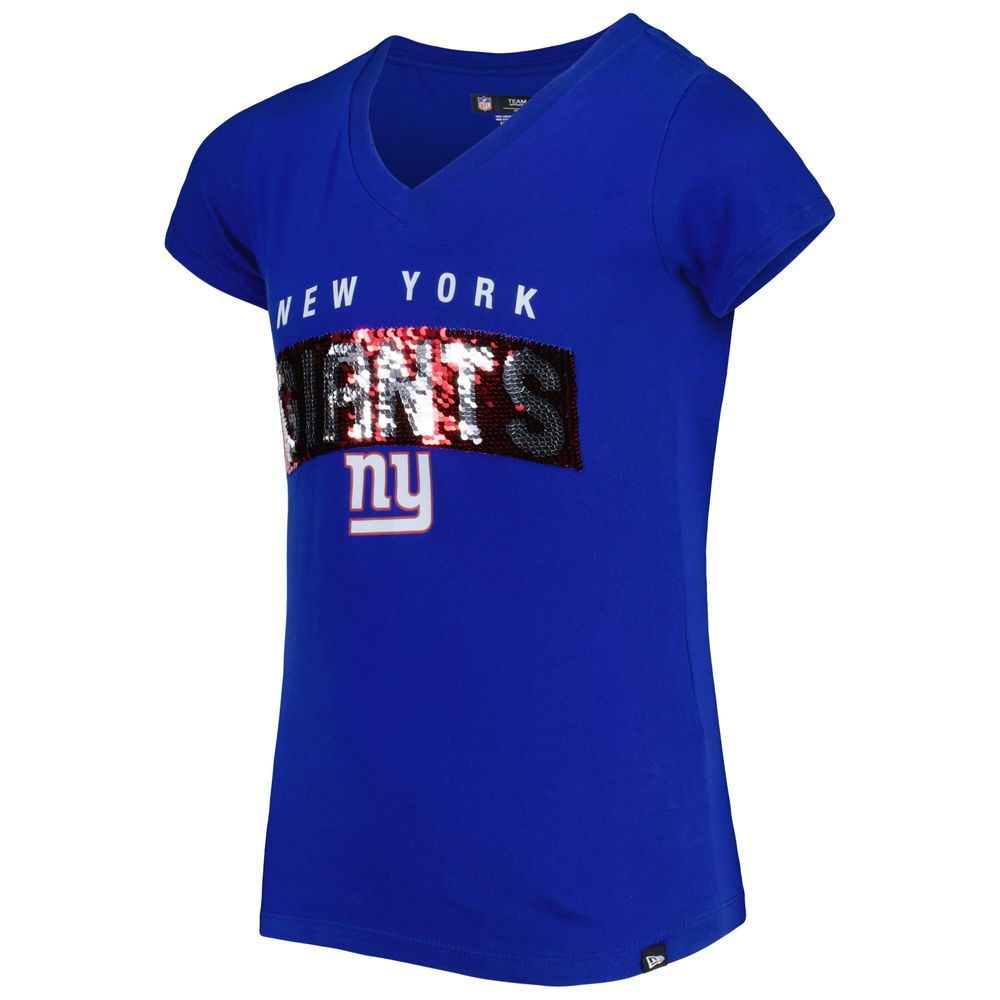 Lids New York Giants Era Girls Youth Reverse Sequin Wordmark V-Neck T-Shirt  - Royal