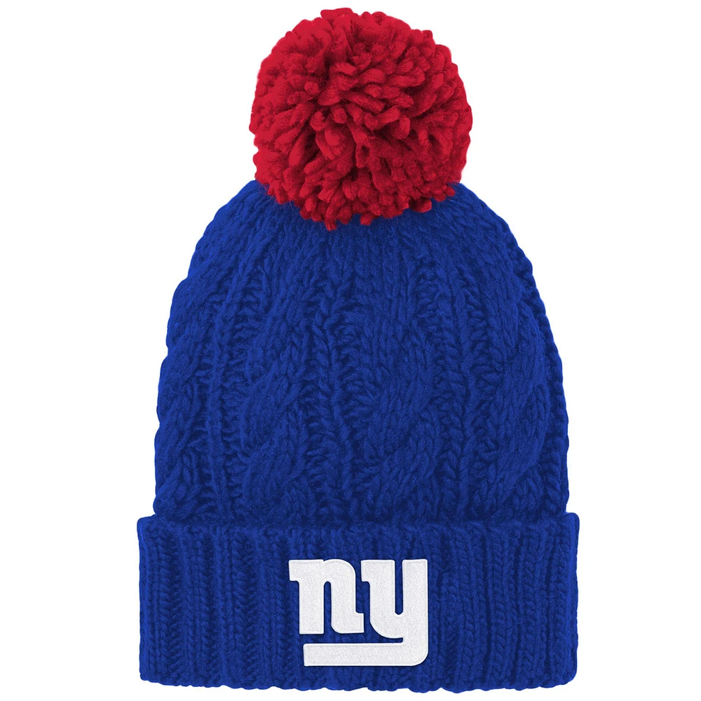 Bonnet en tricot à revers torsadé avec pompon de l'équipe Royal New York Giants pour fille