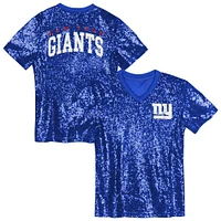 Girls Youth Royal New York Giants Wordmark Sequin V-Neck Top