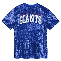 Haut à col en V sequins avec inscription Royal New York Giants pour filles