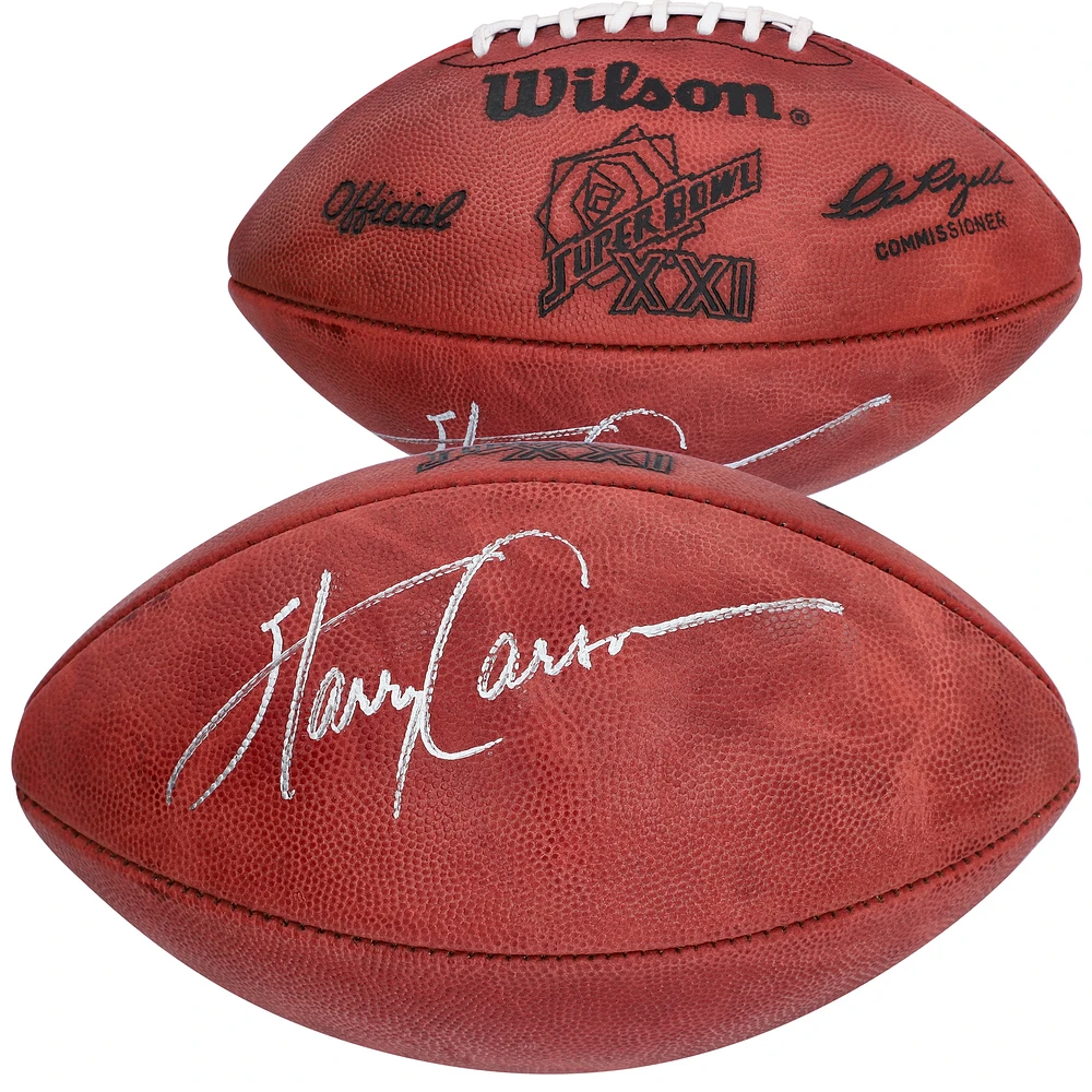 Ballon de football professionnel Wilson dédicacé par Harry Carson des New York Giants pour le Super Bowl XXI