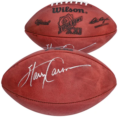 Ballon de football professionnel Wilson dédicacé par Harry Carson des New York Giants pour le Super Bowl XXI