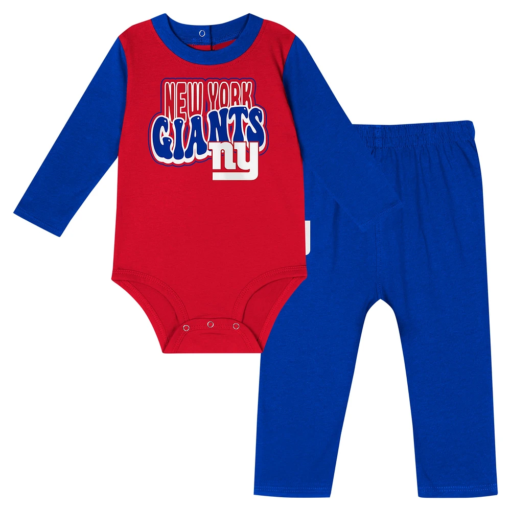 Ensemble body à manches longues et pantalon pour bébé Royal New York Giants Double Up