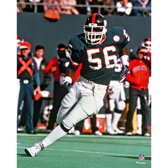 Lawrence Taylor New York Giants Autographed 16 x 20 Helmet Sit Photograph with HOF 99 Inscription - Blue Ink