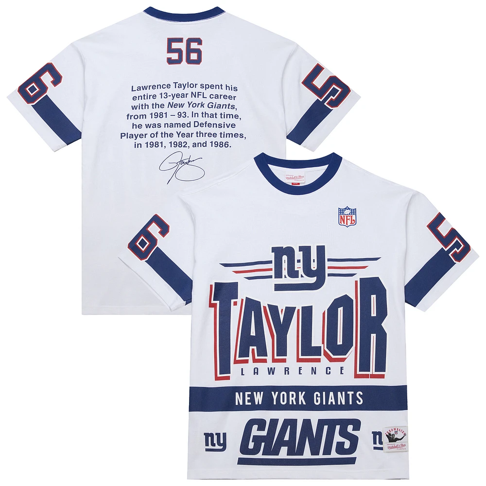 Men's Mitchell & Ness Lawrence Taylor White New York Giants Name Number Team Origins Vintage Logo T-Shirt