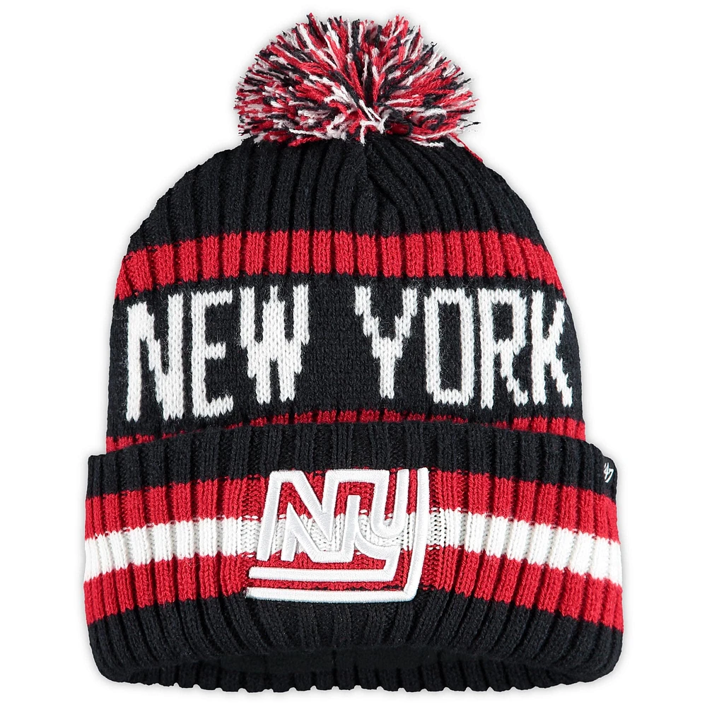 Bonnet en tricot à revers Legacy Bering des New York Giants '47 bleu marine pour homme avec pompon