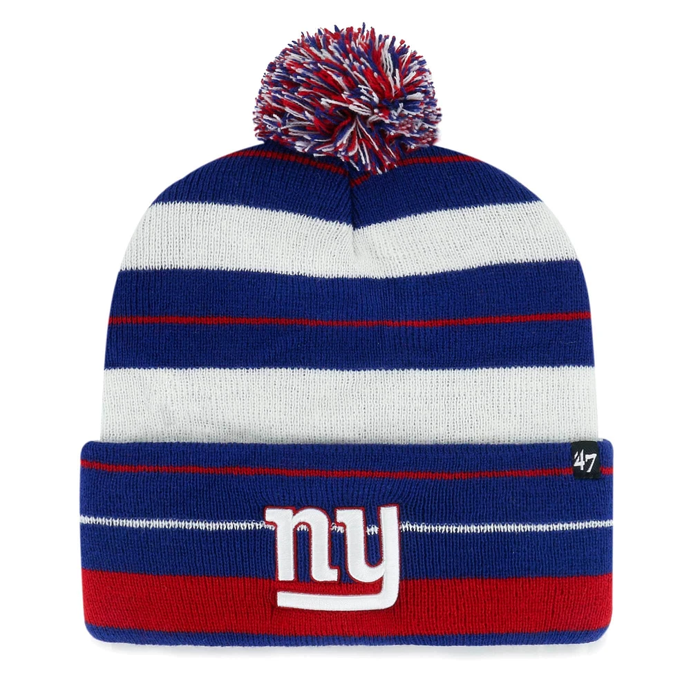 Bonnet en tricot à revers Powerline '47 Royal New York Giants pour hommes avec pompon