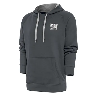 Women's Antigua Heather Gray/Black New York Giants Victory Raglan Sleeve Pullover Hoodie