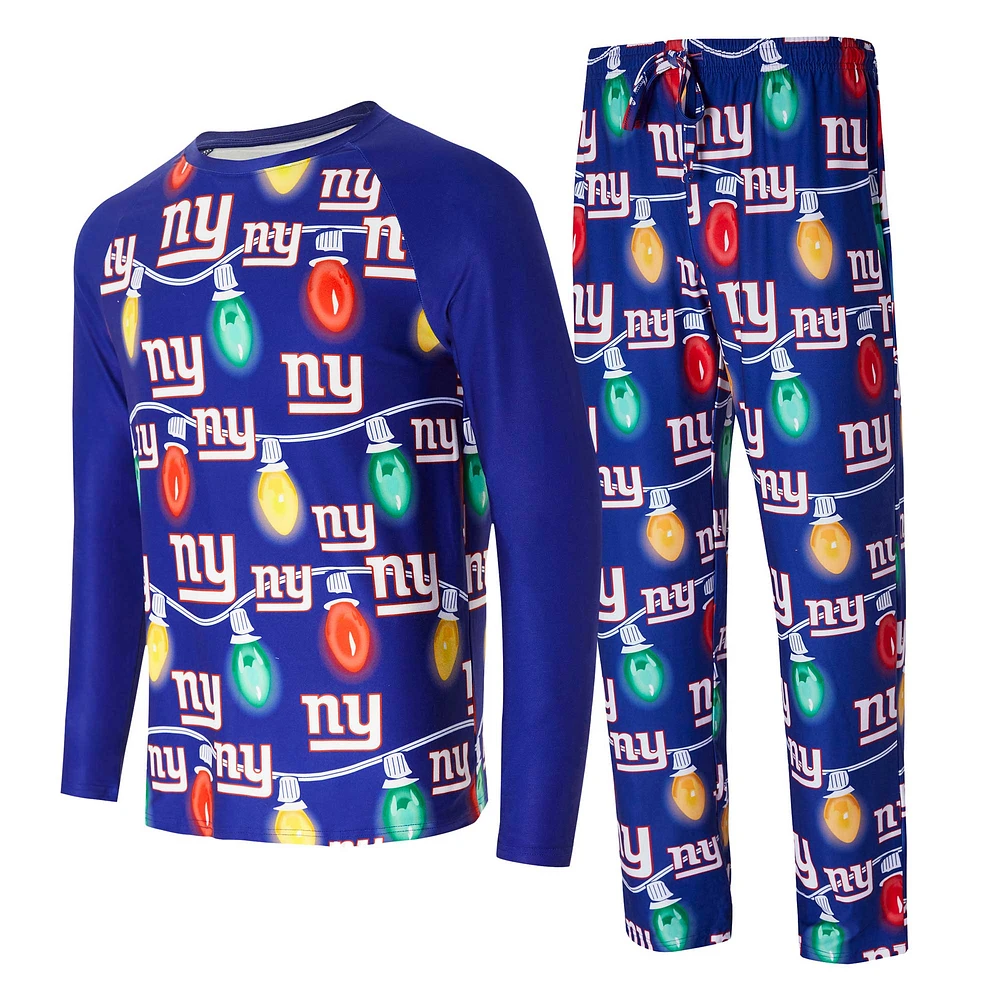 Ensemble t-shirt à manches longues et pantalon en tricot raglan Garland de New York Giants pour homme Concepts Sport Navy