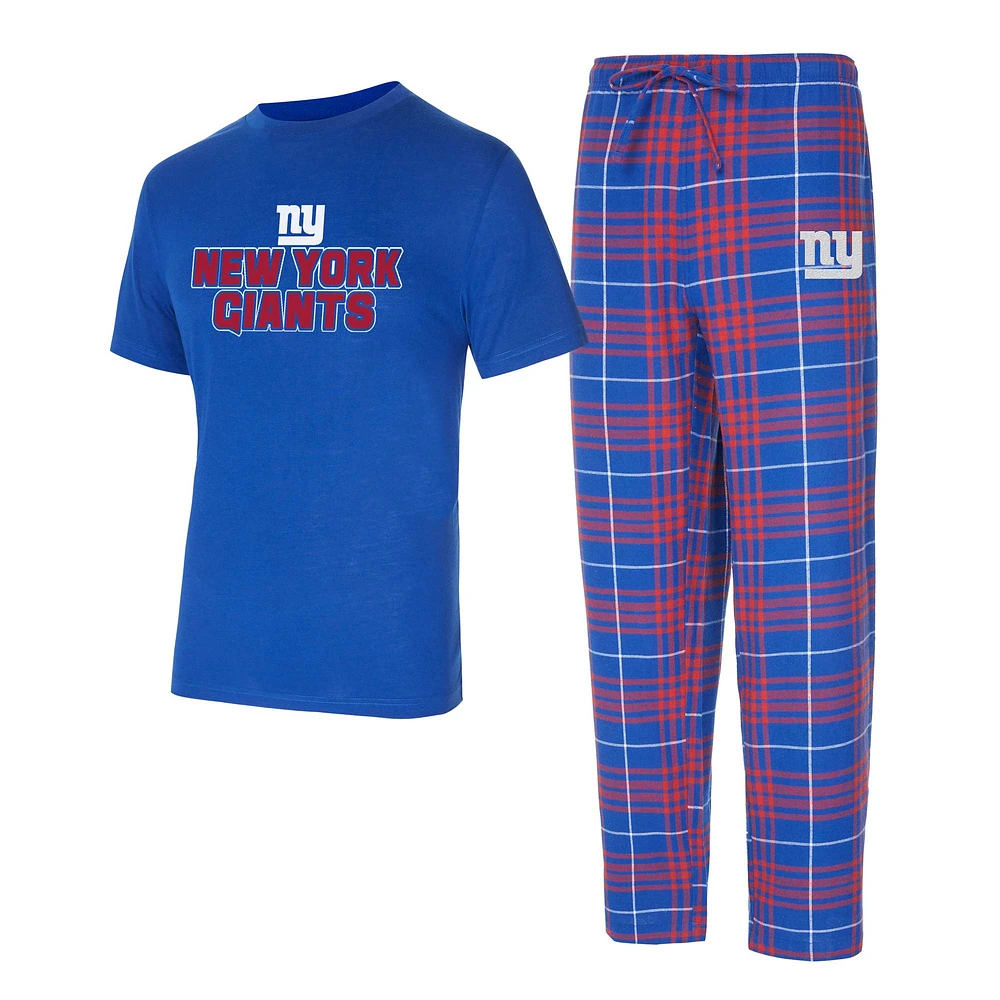 Ensemble de nuit pour homme Concepts Sport Royal/Red New York Giants Vector T-shirt et pantalon en flanelle